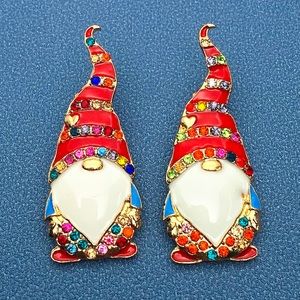 Santa Gnome Playful Multi-Color Crystal & Enamel Stud Earrings